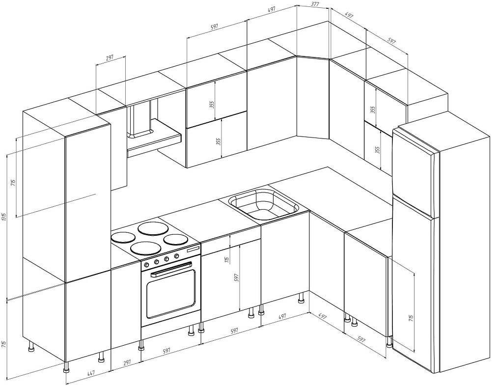 Как из прямой кухни сделать угловую? Схемы возможных модернизаций нижнего ряда шкафов