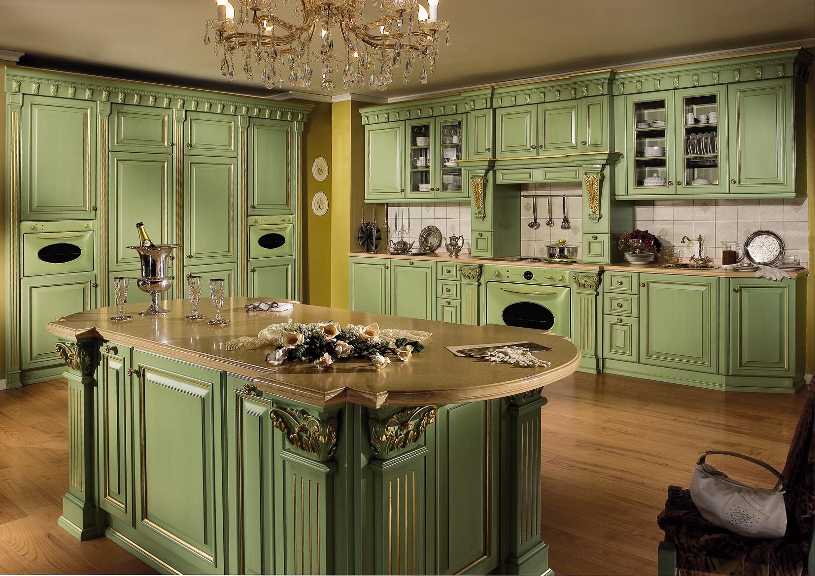 Дизайн кухни оливкового цвета - 67 фото