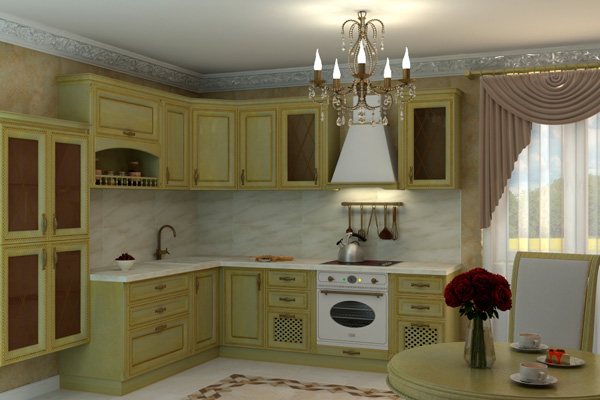 Кухня фисташкового цвета в классическом стиле