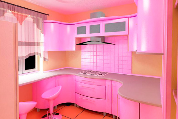 Дизайн розовой кухни